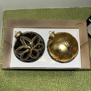 Vitbis Christmas‎ Glass Ornaments Box Set Made in Poland, Floral , Black, Gold